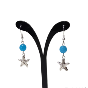 Σκουλαρίκια αστερίες με μπλε χάντρα νεφρίτη - επάργυρα, αστερίας, κρεμαστά, zamak, φθηνά - 3