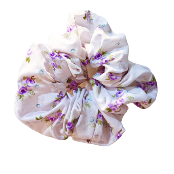 Σετ 3 χειροποίητα scrunchies - λαστιχάκια - αξεσουάρ μαλλιών "romantic floral"" - ύφασμα, λουλούδια, romantic, λαστιχάκια μαλλιών - 4