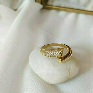 Δαχτυλίδι σε χρυσό χρώμα με ζιργκονάκια - ορείχαλκος, αυξομειούμενα - 2
