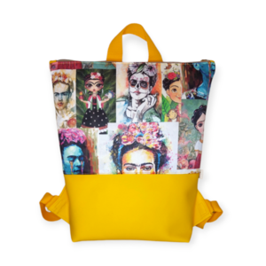 Backpack Frida Kahlo κίτρινο 35*33*9cm - ύφασμα, πλάτης, all day, frida kahlo