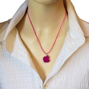 Cord necklace με μωβ μηλαράκι από χαολίτη, 27εκ. - ημιπολύτιμες πέτρες, τσόκερ, κοντά, boho, δώρα για γυναίκες - 2