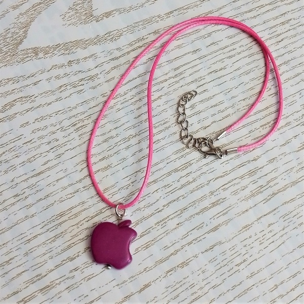 Cord necklace με μωβ μηλαράκι από χαολίτη, 27εκ. - ημιπολύτιμες πέτρες, τσόκερ, κοντά, boho, δώρα για γυναίκες - 4