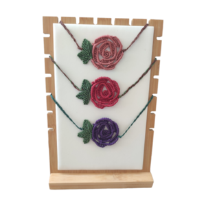 Κολιέ μακραμέ τριαντάφυλλο (1) - μακραμέ, χάντρες, λουλούδι