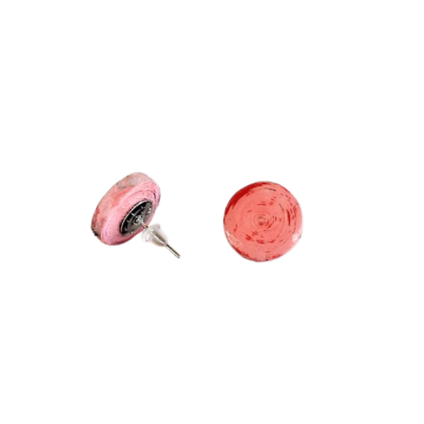 Σκουλαρίκια "Λαβύρινθος" ροζ, διάμ: 2εκ. - χαρτί, χειροποίητα, καρφωτά, φθηνά - 2