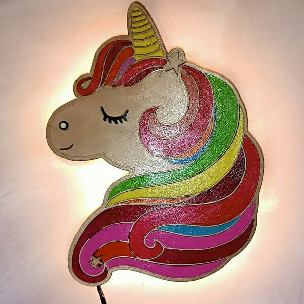 Ξύλινο φωτιστικό μονόκερος unicorn - τοίχου, μονόκερος, παιδικά φωτιστικά, με ξύλινο στοιχείο - 2