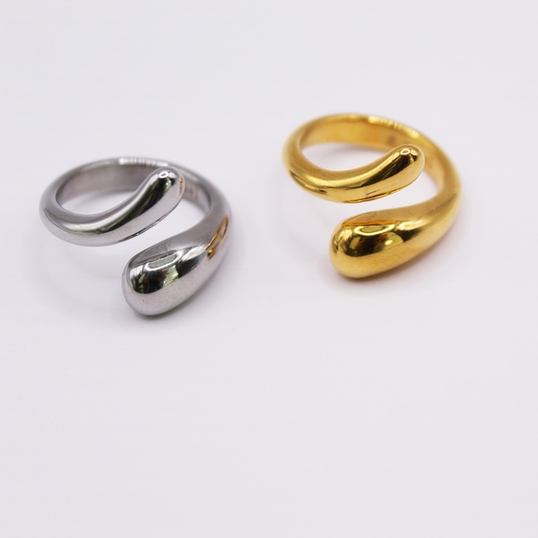 Δαχτυλίδι ατσάλινο σε χρυσό η ασημί χρώμα με σχέδιο σαν διπλή σταγόνα Νο 17 18 19 - γεωμετρικά σχέδια, ατσάλι, σταθερά, μεγάλα