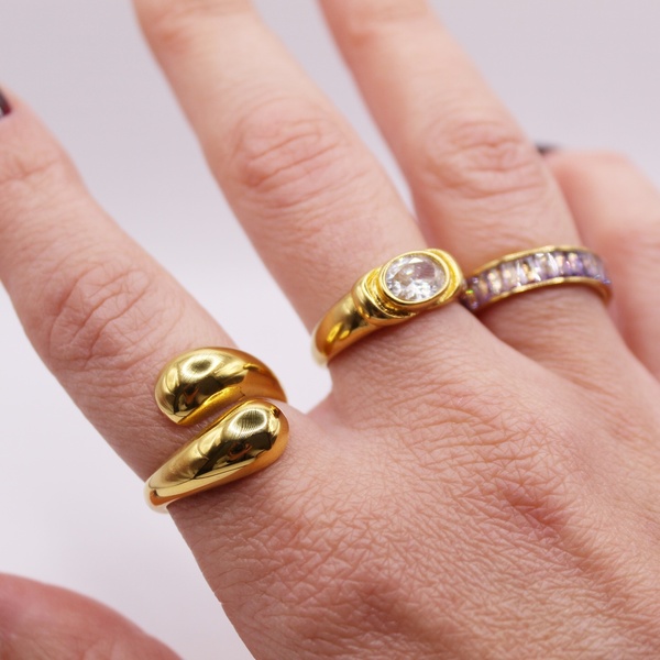 Δαχτυλίδι ατσάλινο με ζιργκόν πέτρα σε χρυσό η ασημί χρώμα. Νο 17, 18, 19 - γεωμετρικά σχέδια, ατσάλι, σταθερά, μεγάλα - 2