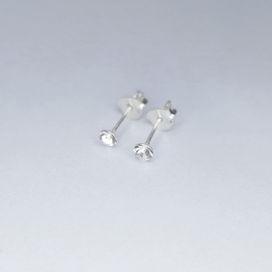 Μίνι ασημένια 925° σκουλαρίκια με διαφανής ζιργκόν - στρας, ασήμι 925, καρφωτά, μικρά, φθηνά - 2