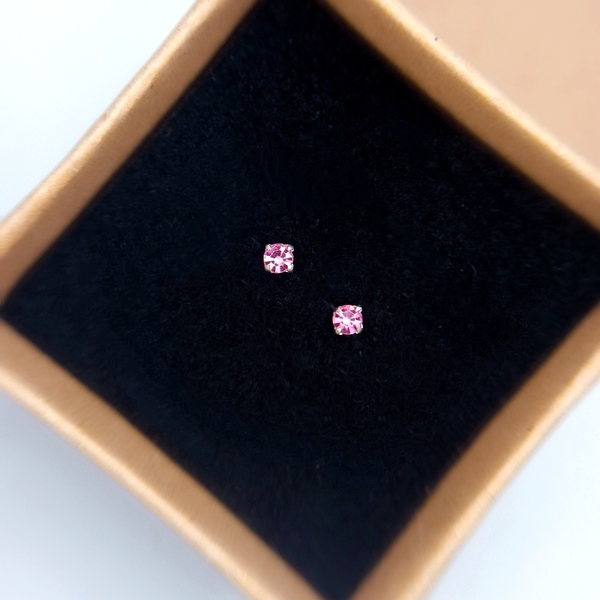 Μίνι ασημένια 925° σκουλαρίκια με ροζ ζιργκόν - στρας, ασήμι 925, καρφωτά, μικρά, φθηνά - 3