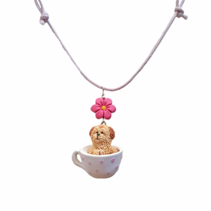 Teacup κουταβάκι - πηλός, μακριά, λουλούδι, ατσάλι, μενταγιόν