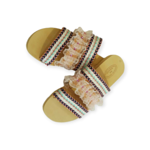 Χειροποίητα γυναικεία δερμάτινα σανδάλια διακοσμημένα -SAN01 - δέρμα, boho, φλατ, slides
