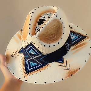 Ψάθινο καπέλο - Panama style - Boho - ζωγραφισμένα στο χέρι, απαραίτητα καλοκαιρινά αξεσουάρ, boho, ψάθινα - 3