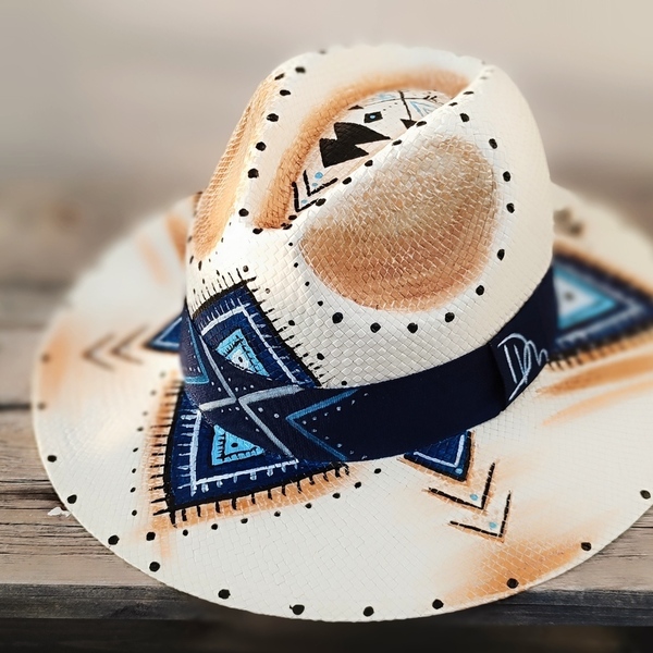 Ψάθινο καπέλο - Panama style - Boho - ζωγραφισμένα στο χέρι, απαραίτητα καλοκαιρινά αξεσουάρ, boho, ψάθινα - 4