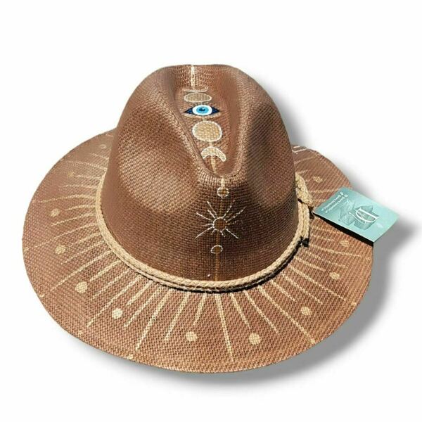 Ψάθινο καπέλο-Panama style-Brown/Gold - ζωγραφισμένα στο χέρι, απαραίτητα καλοκαιρινά αξεσουάρ, boho, ψάθινα