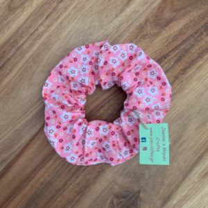 Scrunchie XL Λουλούδια Ροζ - ύφασμα, για τα μαλλιά, δώρα για γυναίκες, λαστιχάκια μαλλιών - 2