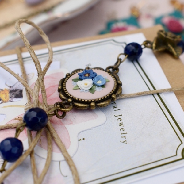 Viscountess | Vintage Χειροποίητο Μπλε Βραχιόλι - charms, πηλός, μπρούντζος, χεριού, αυξομειούμενα - 4
