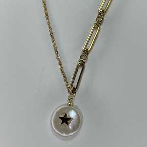 Pearl Stars - half half chain - charms, επάργυρα, κοντά, ατσάλι, πέρλες - 2