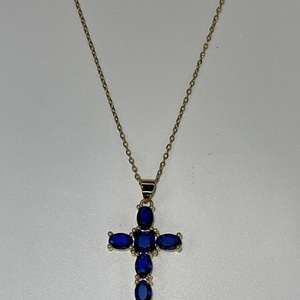 Blue Cross Necklace - σταυρός, κοντά, ατσάλι, μενταγιόν - 2