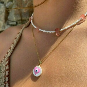 Pink Pearl Heart Necklace - κοντά, ατσάλι, πέρλες, μενταγιόν