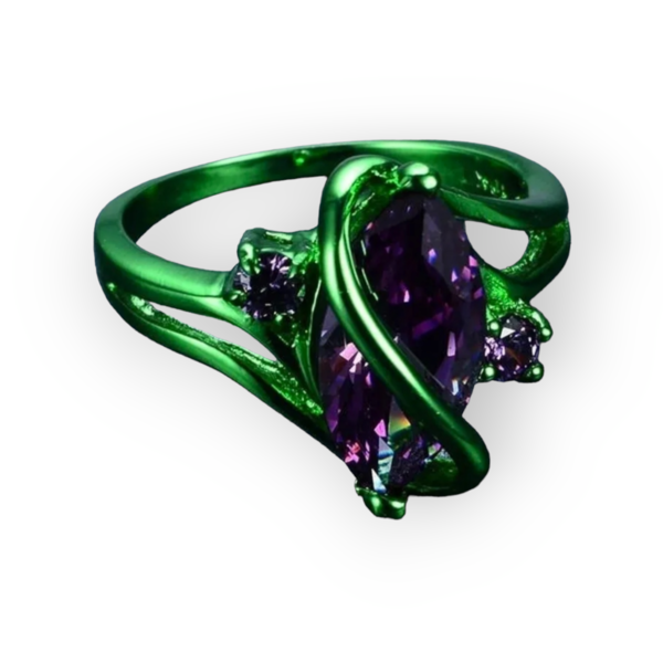 Δαχτυλίδι γυναικείο πράσινο με μωβ πέτρα (αμέθυστος) - ημιπολύτιμες πέτρες, σταθερά, φθηνά - 2