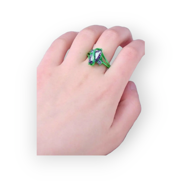 Δαχτυλίδι γυναικείο πράσινο με μωβ πέτρα (αμέθυστος) - ημιπολύτιμες πέτρες, σταθερά, φθηνά - 3
