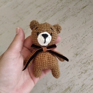 Αρκουδάκι μικρό καφέ πλεκτό (10cm) - λούτρινα, αρκουδάκι, λούτρινα αρκουδάκια, πλεκτό ζωακι - 2