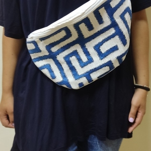 Τσάντα Μπανανα-Τσαντάκι Μέσης XL Λαβύρινθος Μπλε - ύφασμα, animal print, χιαστί, δερματίνη, μέσης - 5