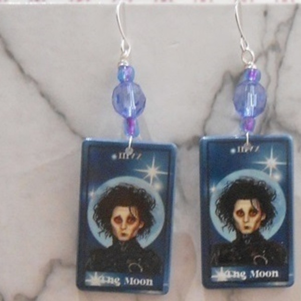 Ακρυλικά σκουλαρίκια κάρτα ταρώ Φεγγάρι διπλής όψεως, κρεμαστά The Moon Tarot Card Earrings - διπλής όψης, χάντρες, plexi glass, κρεμαστά, γάντζος - 3