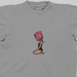 Κεντητό κοντομάνικο tshirt με σχέδιο κοπέλα με τριανταφυλλένιο κεφάλι - κεντητά, τριαντάφυλλο, 100% βαμβακερό - 2