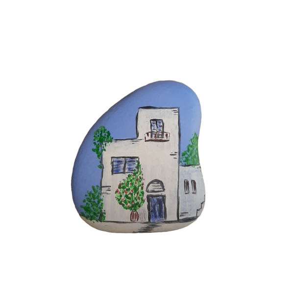 Πέτρα ζωγραφισμένη - Σπίτι με μπλέ παράθυρα - πέτρα, σπίτι, διακοσμητικές πέτρες