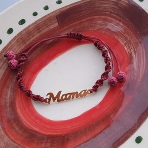Μακραμέ βραχιόλι χεριού "mama" σε μπορντό χρώμα & χάντρες λάβας στο τελείωμα του. - ημιπολύτιμες πέτρες, νήμα, μακραμέ, χεριού, αυξομειούμενα - 4