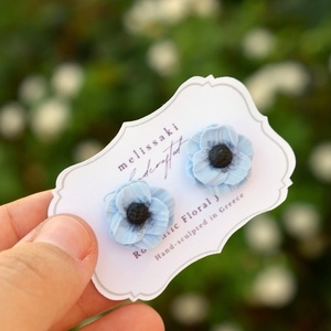 Anemones | Καρφωτά Γαλάζια Σκουλαρίκια (Πολυμερικός Πηλός, Ατσάλι) - πηλός, λουλούδι, καρφωτά, μικρά, ατσάλι