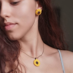 Sunflower | Μπρούτζινο Μενταγιόν Ηλιοτρόπιο (Πολυμερικός Πηλός, Μπρούτζος) (Μήκος 40cm + 5cm) - charms, κοντά, λουλούδι, μπρούντζος, αυξομειούμενα - 5