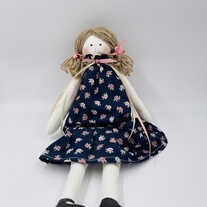 Χειροποίητη Κούκλα 41 εκ. με floral μπλε φόρεμα. - λούτρινα, κουκλίτσα, διακοσμητικά, για παιδιά - 2