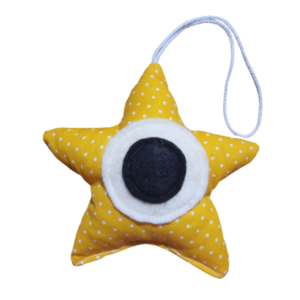 Ματάκι-φυλακτό αστέρι κίτρινο από βαμβακερό ύφασμα 13 εκ. - κορίτσι, αγόρι, δώρο, χειροποίητα, φυλαχτά - 3