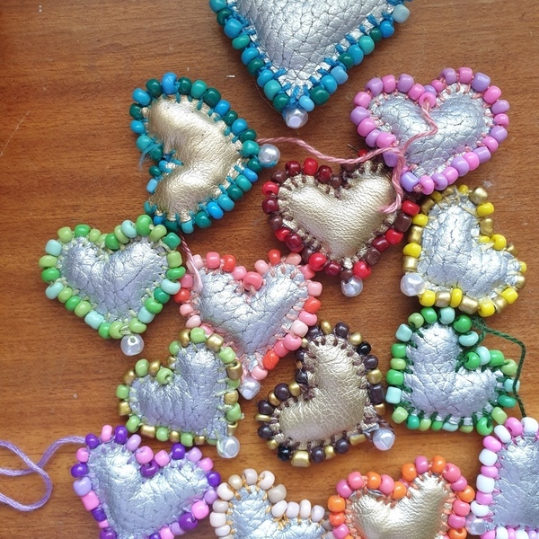 Κολιέ Δερμάτινη καρδιά 3 σε 1 - ροζ χρυσό - δέρμα, καρδιά, χάντρες, ατσάλι, seed beads - 4