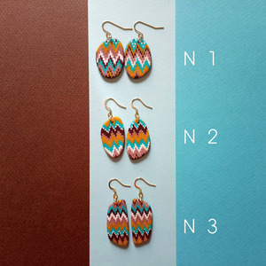 Κρεμαστά σκουλαρίκια με έθνικ μοτίβο σε καφέ / τουρκουάζ χρώμα - πηλός, μικρά, boho, κρεμαστά, γάντζος - 5