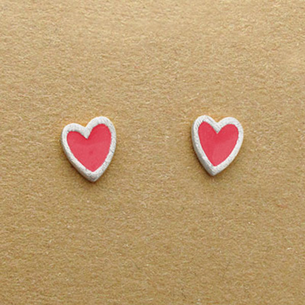 Σκουλαρίκια Καρδιές με Σμάλτο Ασήμι 925 - ασήμι 925, σμάλτος, καρδιά, καρφωτά, μικρά - 4