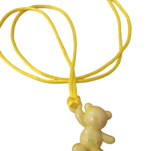 Κίτρινο κολιέ με γυάλινο κίτρινο ιριδίζον αρκουδάκι - γυαλί, καρδιά, αρκουδάκι, μεγάλα