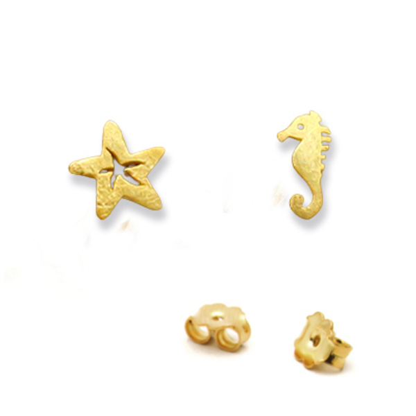 Σκουλαρίκια Αστερίας με Ιππόκαμπο Ασήμι 925 - ασήμι 925, καρφωτά, μικρά, αστερίας