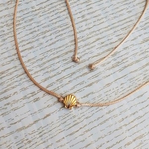 Cord necklace μπεζ με ατσάλινη χρυσαφί αχιβάδα, 32εκ. - κοντά, ατσάλι, boho, δώρα για γυναίκες - 4