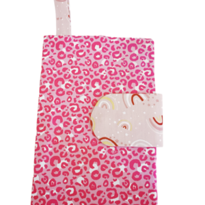 Σετ θήκη - τσάντα - οργανωτής καροτσιού και θήκη - νεσεσέρ για μωρομάντηλα και πάνες "pink leopard rainbows" - κορίτσι, δώρα για βάπτιση, σετ δώρου, δώρο για βάφτιση - 2