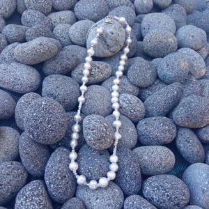 κολιέ με γκρι μαργαριτάρια - ημιπολύτιμες πέτρες, μαργαριτάρι, κοντά, ατσάλι - 3