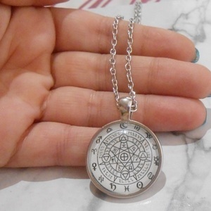 Κολιέ με γυαλί Zodiac pentagram Gothic pendant - γυαλί, ζώδια, μεταλλικά στοιχεία, μενταγιόν - 4