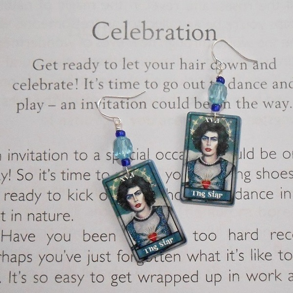 Ακρυλικά σκουλαρίκια κάρτα ταρώ Αστέρι διπλής όψεως, κρεμαστά The Star Tarot Card Earrings - διπλής όψης, χάντρες, plexi glass, κρεμαστά, γάντζος - 2