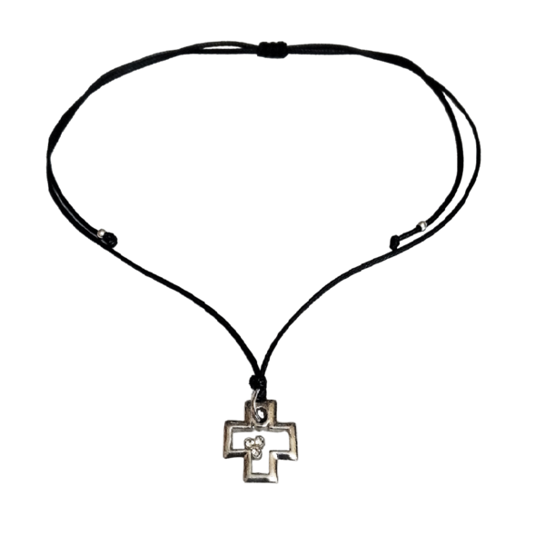 Cord necklace μαύρο με σταυρό και στρας, 33εκ. - στρας, ορείχαλκος, σταυρός, κοντά, boho