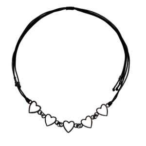 Cord necklace μαύρο, με καρδιές, 35εκ. - ορείχαλκος, καρδιά, κοντά, boho, δώρα για γυναίκες