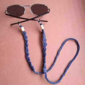 Πλεκτή αλυσίδα γυαλιών σε μπλε χρώμα με ξύλινες χάντρες - αλυσίδες, κορδόνια γυαλιών - 3