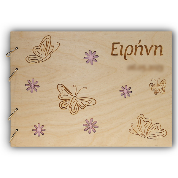 Ξύλινο ευχολόγιο πεταλούδες - ξύλο, κορίτσι, λουλούδια, πεταλούδες, βάπτισης - 2