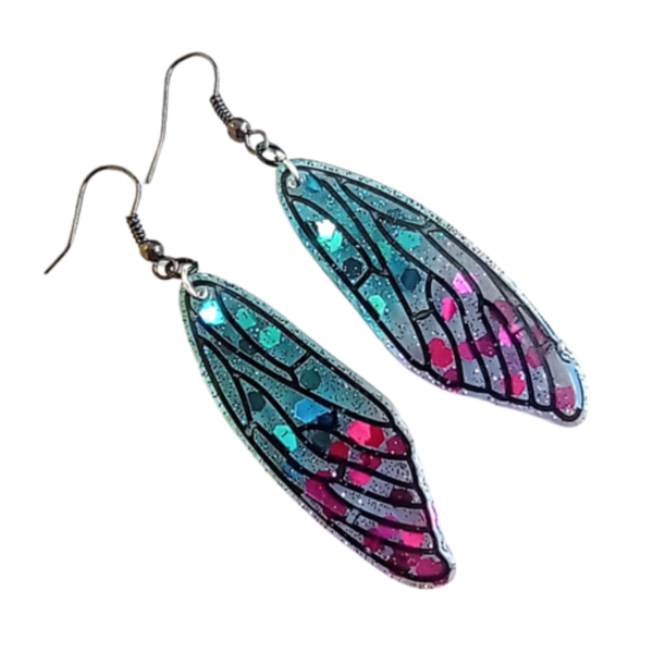 Σκουλαρίκια φτερά πεταλούδας από υγρό γυαλί - γυαλί, πεταλούδα, μακριά, κρεμαστά, δώρα για γυναίκες